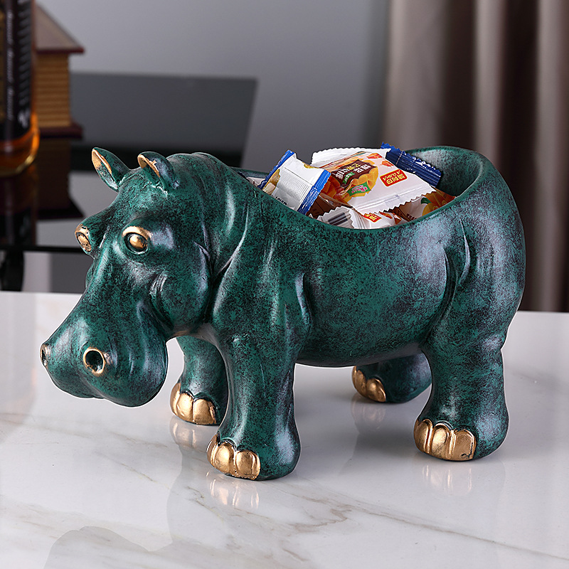 树脂摆件工艺品河马家居饰品客厅创意装饰酒柜鞋柜玄关钥匙收纳