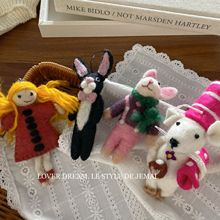 韩国新款羊毛毡卡通兔子老鼠女孩包包挂件 甜美可爱钥匙扣挂饰品