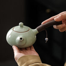 手工汝窑陶瓷茶具侧把壶单壶家用高档汝瓷开片可养大号功夫泡茶器