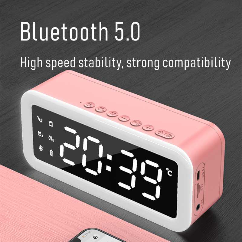小夜灯无线蓝牙闹钟音箱礼品时钟音响镜面音响收款提示