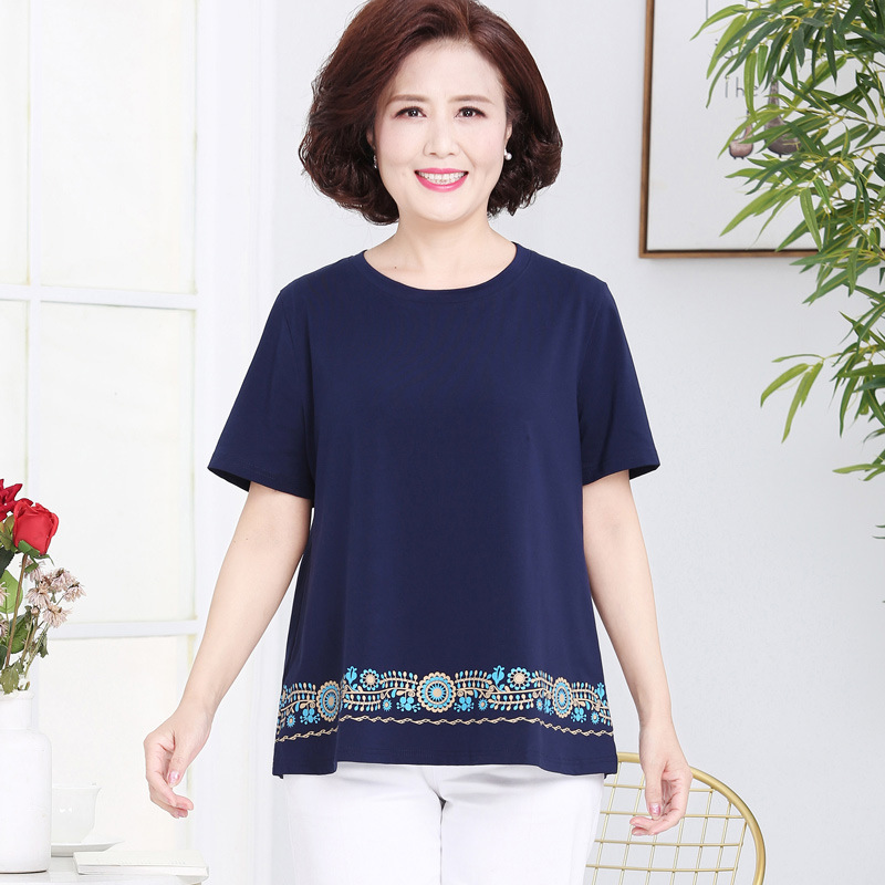 胖妈妈短袖t恤女2024新款中老年女装夏装加肥加大码棉上衣洋气