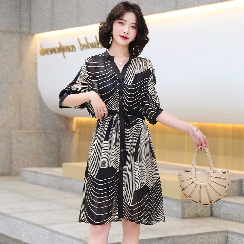 夏季宽松休闲洋气印花雪纺外搭连衣裙 女时尚百搭吊带裙子两件套