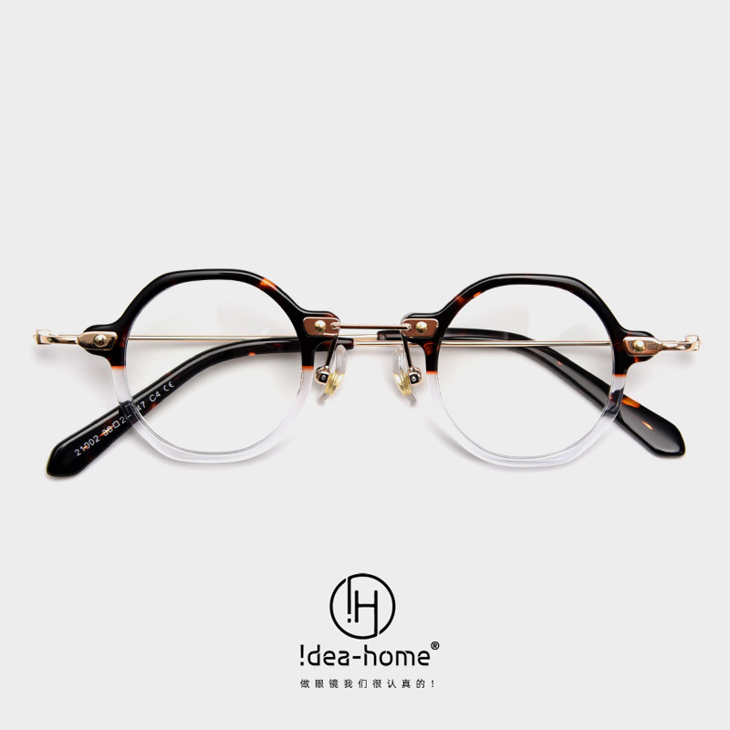 t21002小众复古日系风八边形板材镜框女个性平光镜男款高度近视镜