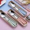 wholesale Three thickening Stainless steel Wheat Straw portable tableware adult Spoon chopsticks student suit