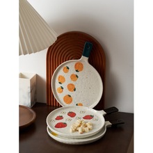 披萨盘烤盘陶瓷盘子网红牛排手柄把手菜日式家用餐具手绘平盘