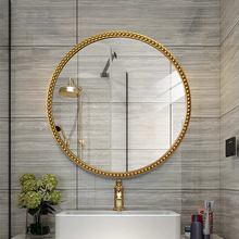N5欧式浴室镜圆镜子卫生间挂镜洗手台法式简约圆形化妆镜led智能
