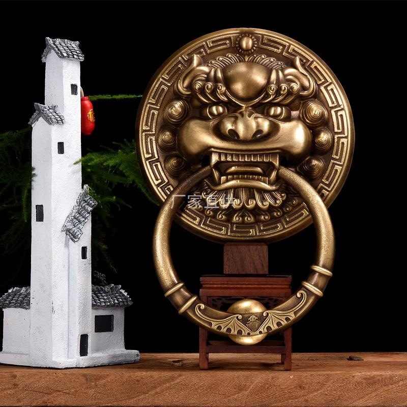 中式仿古实木纯铜大门环狮子头兽头古建庭院寺庙祠堂门环拉手拉环