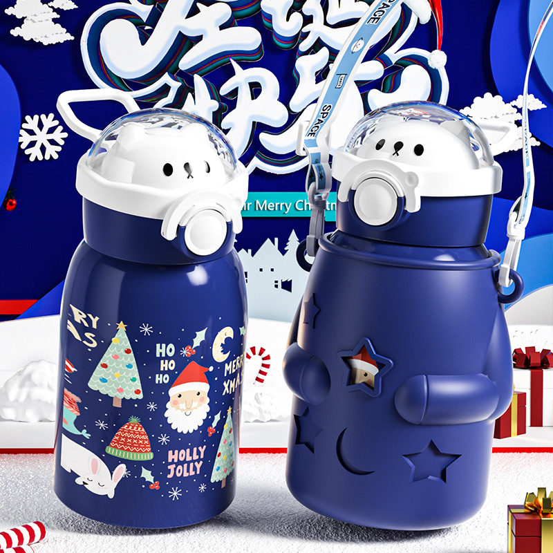 New Christmas Antlers Vacuum Cup Men and Women Bounce Big Belly 316 Stainless Steel Water Cup Cartoon Gift Present Cup