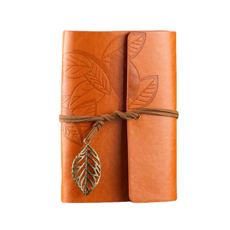 Small One Leaf Zhiqiu Leather Strap Loose Spiral Notebook Leaf Notepad Portable Notebook Retro Hand Account Diary Book