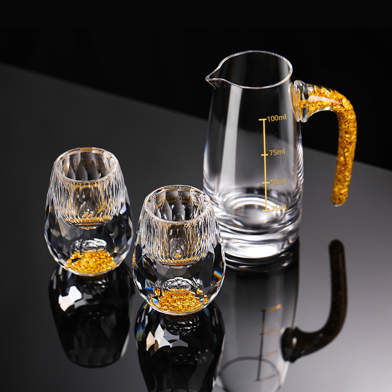 金箔金山白酒杯一口杯钻石切面水晶玻璃分酒器创意家用酒盅现货