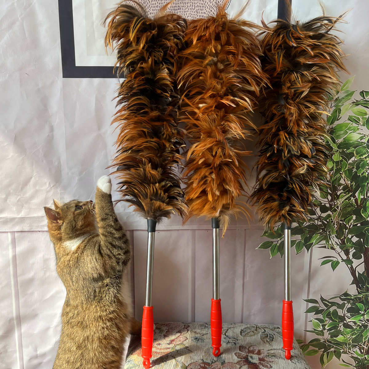 鸡毛掸子清洁掸子除尘扫贡掸鸡毛除尘家用清洁掸子钢把鸡毛掸批发