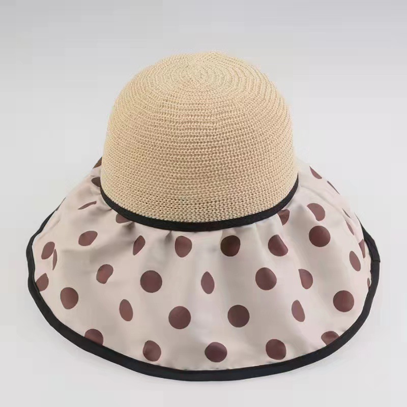 Hat Spring and Summer Female Face-Covering All-Match Sun Protection Hat Bucket Hat Polka Dot Sun Hat Girl's Cap Straw Hat Uv Protection Cover Face