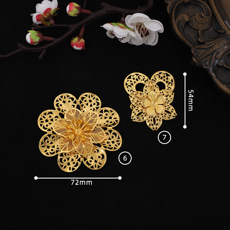 DIY Ornament Accessories Three-Dimensional Hollow Multi-Layer Flower Iron Laminate Ancient Bridal Hanfu Phoenix Coronet Circular Fan Material