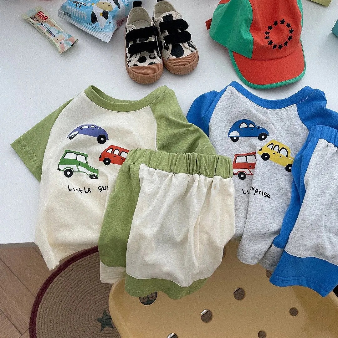 童装男女童撞色纯棉套装2024韩系新品幼婴宝宝夏天洋气时髦两件套