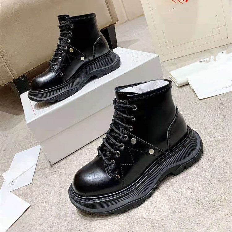 麦昆2020秋冬新款真皮厚底高帮短靴古力娜扎同款情侣款马丁靴