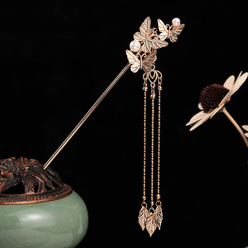 发簪古风金属简约现代盘发的汉服流苏古装头饰簪子步摇日常女簪盘