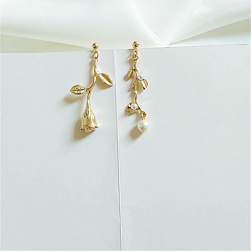 玫瑰花女耳环 复古花枝耳坠少女长款珍珠耳饰ins风甜美春夏饰品潮