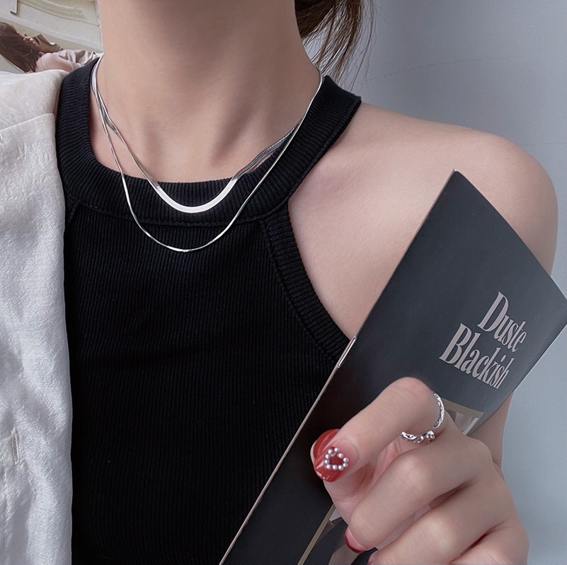 Special-Interest Design Double Layer Snake Bones Chain Titanium Steel No Fading Necklace Women's European and American Advanced All-Match Clavicle Chain Hee