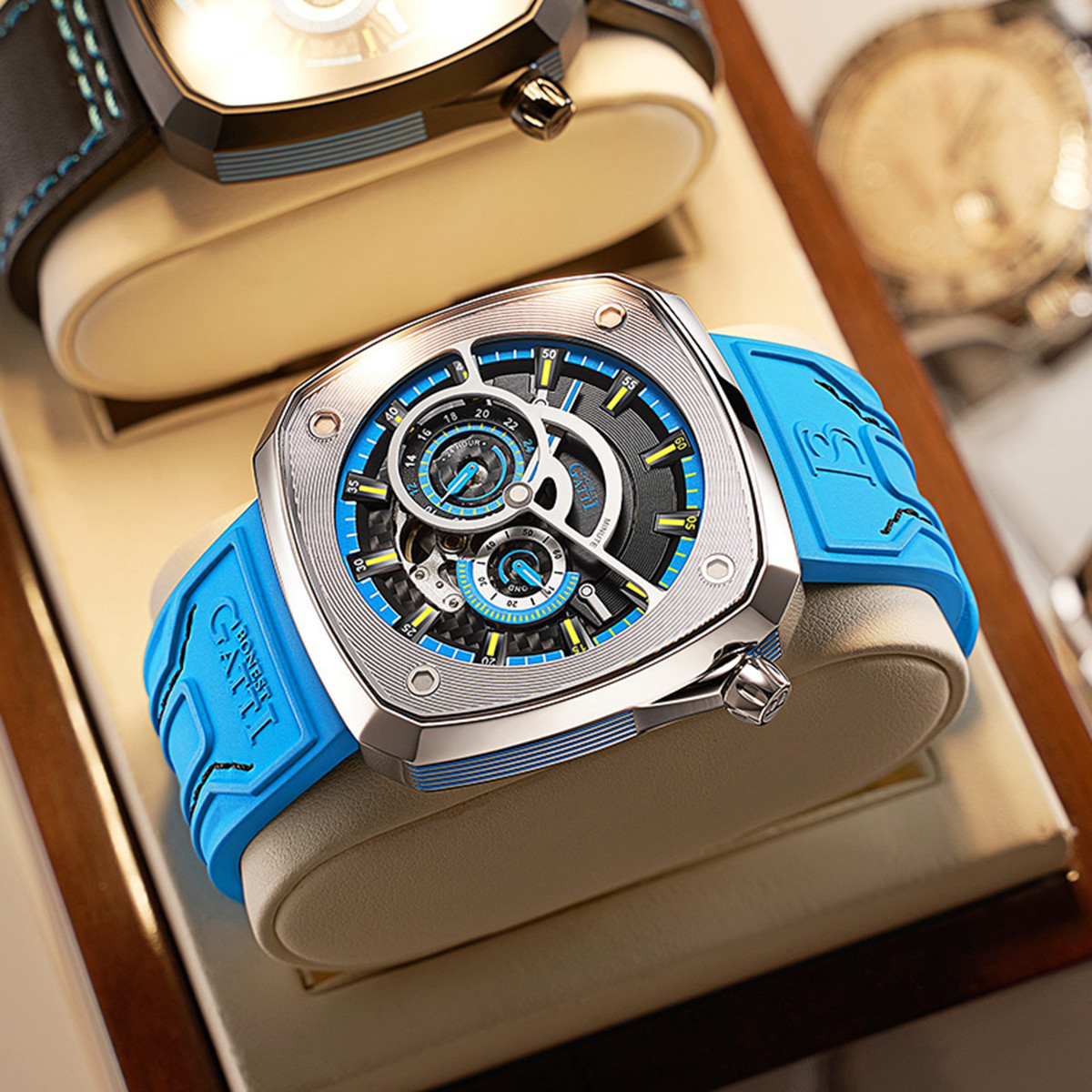 布加迪官方正品方形星期五男士全自动机械表手表名表lazada货源