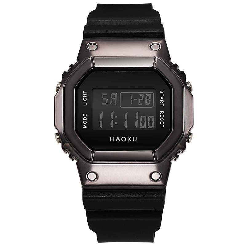 2023 New Electroplated Small Square Electronic Watch Multi-Functional Luminous Alarm Clock Waterproof Watch Square for Male and Female Students