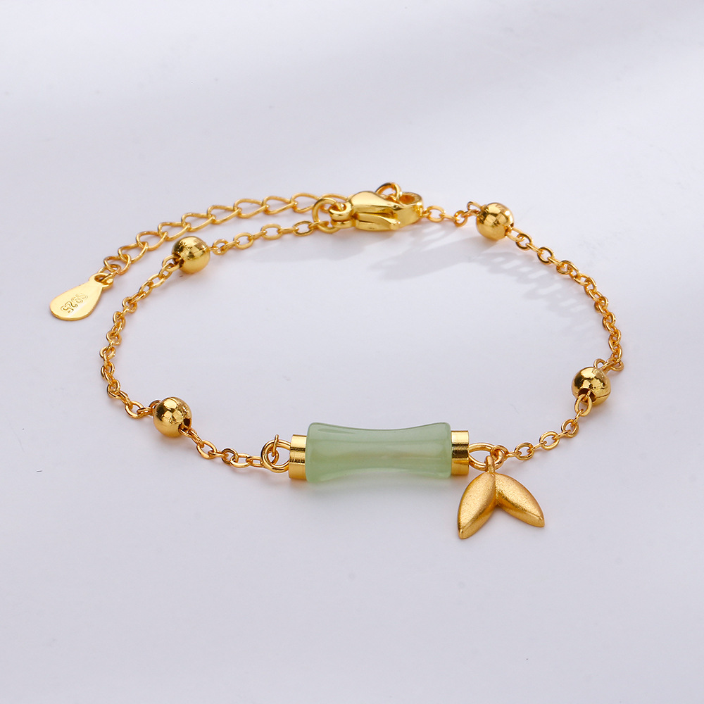 Sijing Hetian Jade Bamboo Bracelet Female National Fashion You Bamboo Enough for Lovers Exquisite Gift Ancient Gold Bamboo Leaf Bracelet