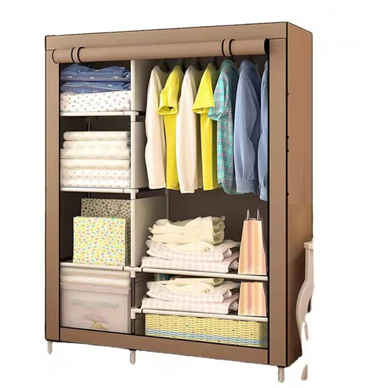 Simple Wardrobe Single Dormitory Modern Simple Assembly Cloth Hanger Made of Cloth Economical Simple Non-Woven Fabric Wardrobe Storage Cabinet