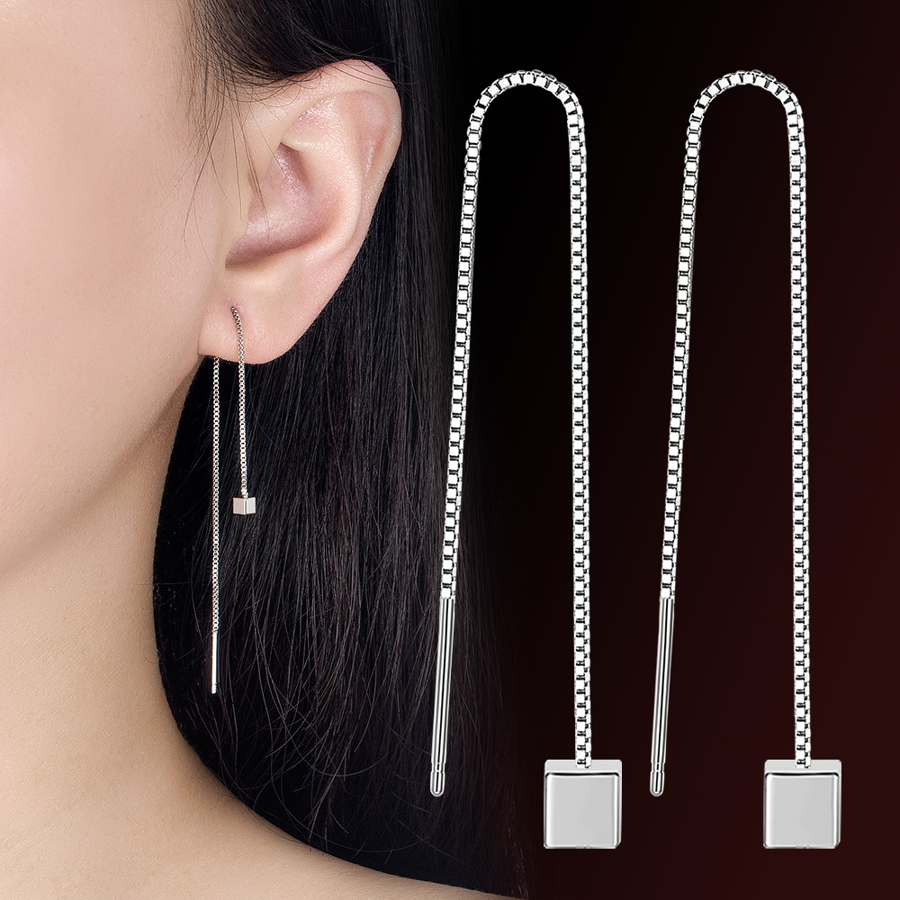方块耳线女夏季简约冷淡风长款流苏方形耳饰睡觉不摘
