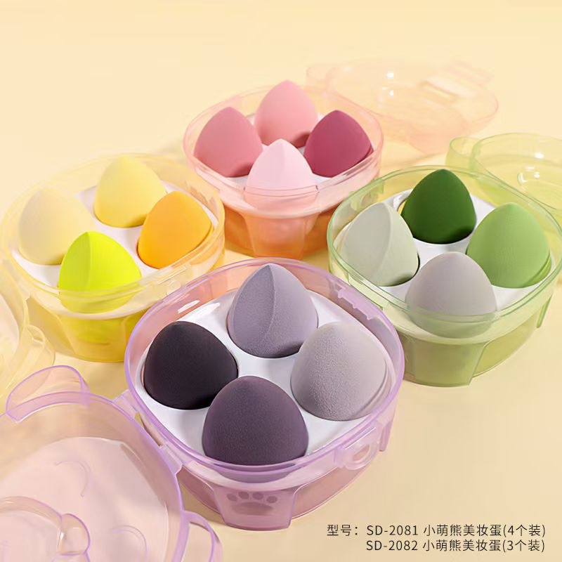 Sandiyipin Small Cute Bear Cosmetic Egg 4 Pack Smear-Proof Makeup Wet and Dry Dual-Use Super Soft Puff Face Beauty Sponge