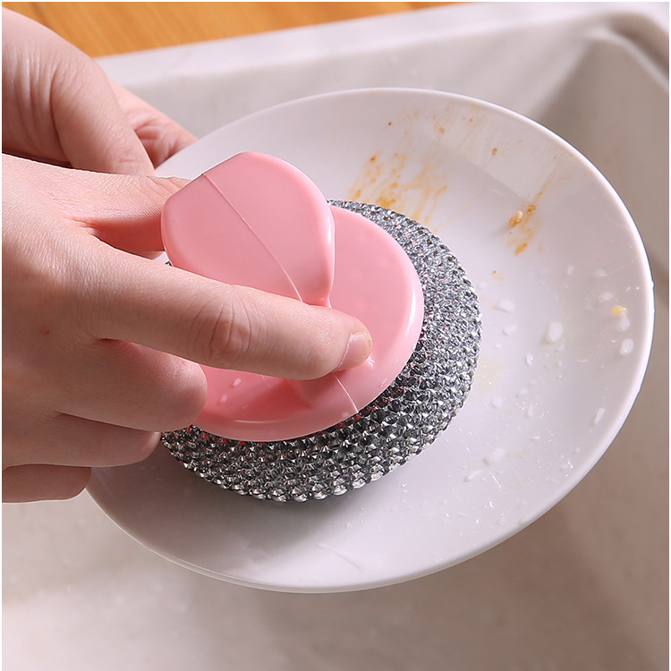 With Handle Wok Brush Cleaning Brush Dish Brush Wok Brush Kitchen Cleaning Brush Sub Cleaning Ball Steel Wire Ball Brush Pot