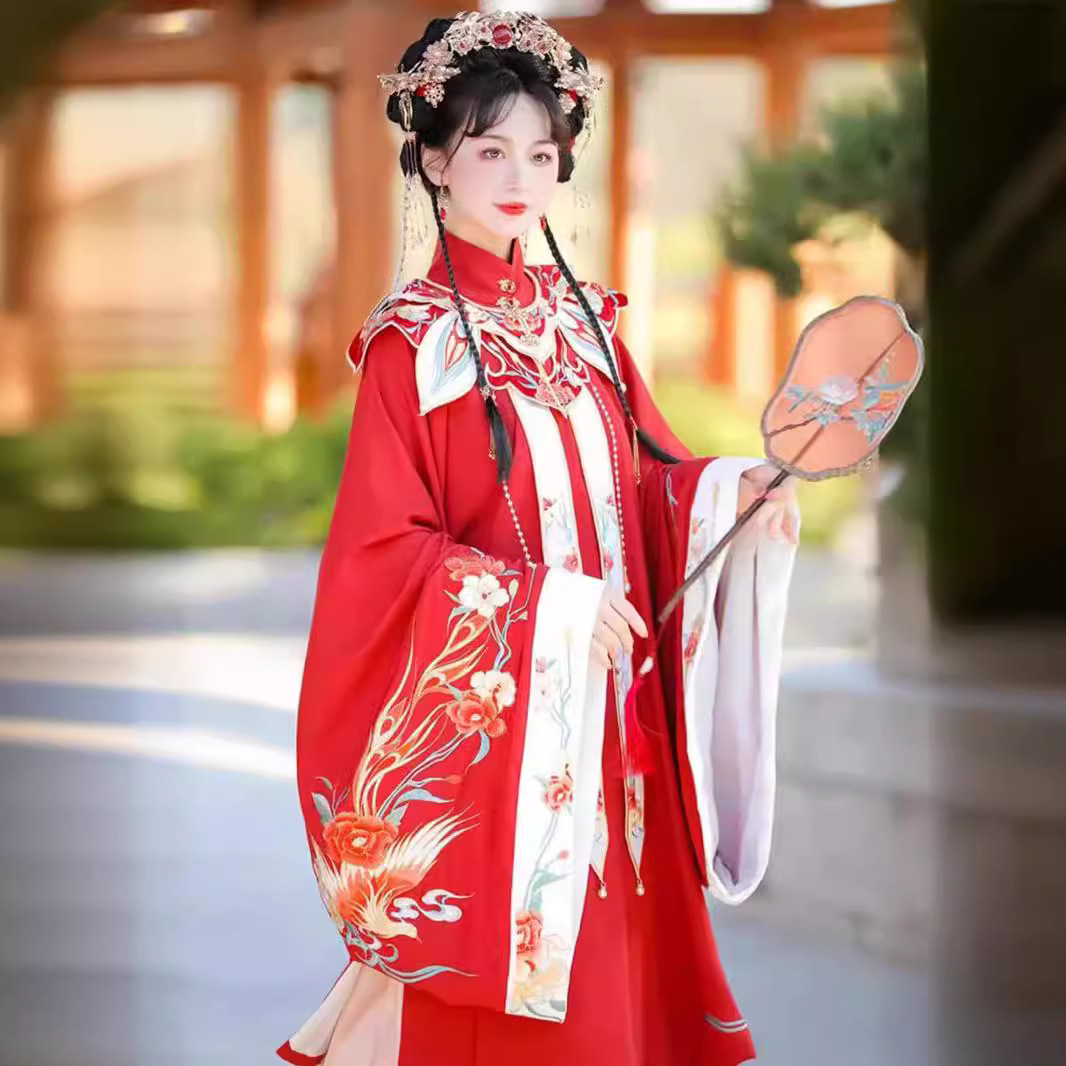 婵妙衣原创(凤羽惊鸿)明制汉服女春季马面裙套装红色婚嫁衣古装