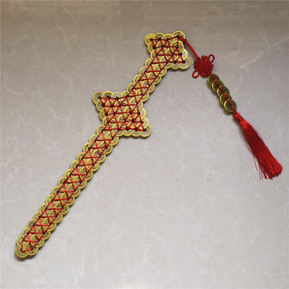 铜钱剑客厅挂件铜剑铜钱摆件金钱剑单排双排剑五帝钱剑古剑仿古