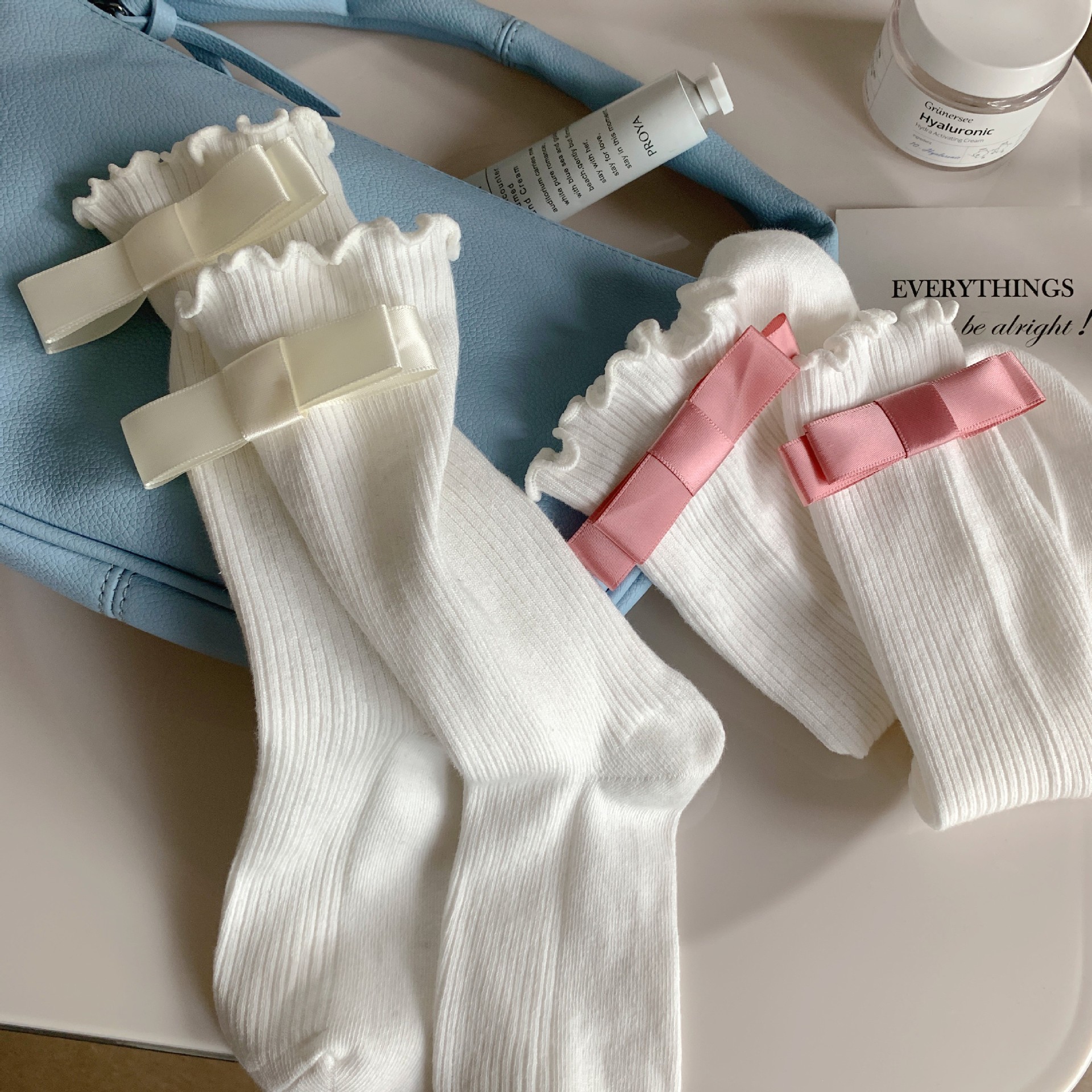 蝴蝶结袜子女春夏薄款中筒日系甜美蕾丝花边高颜值女袜网红饰品袜