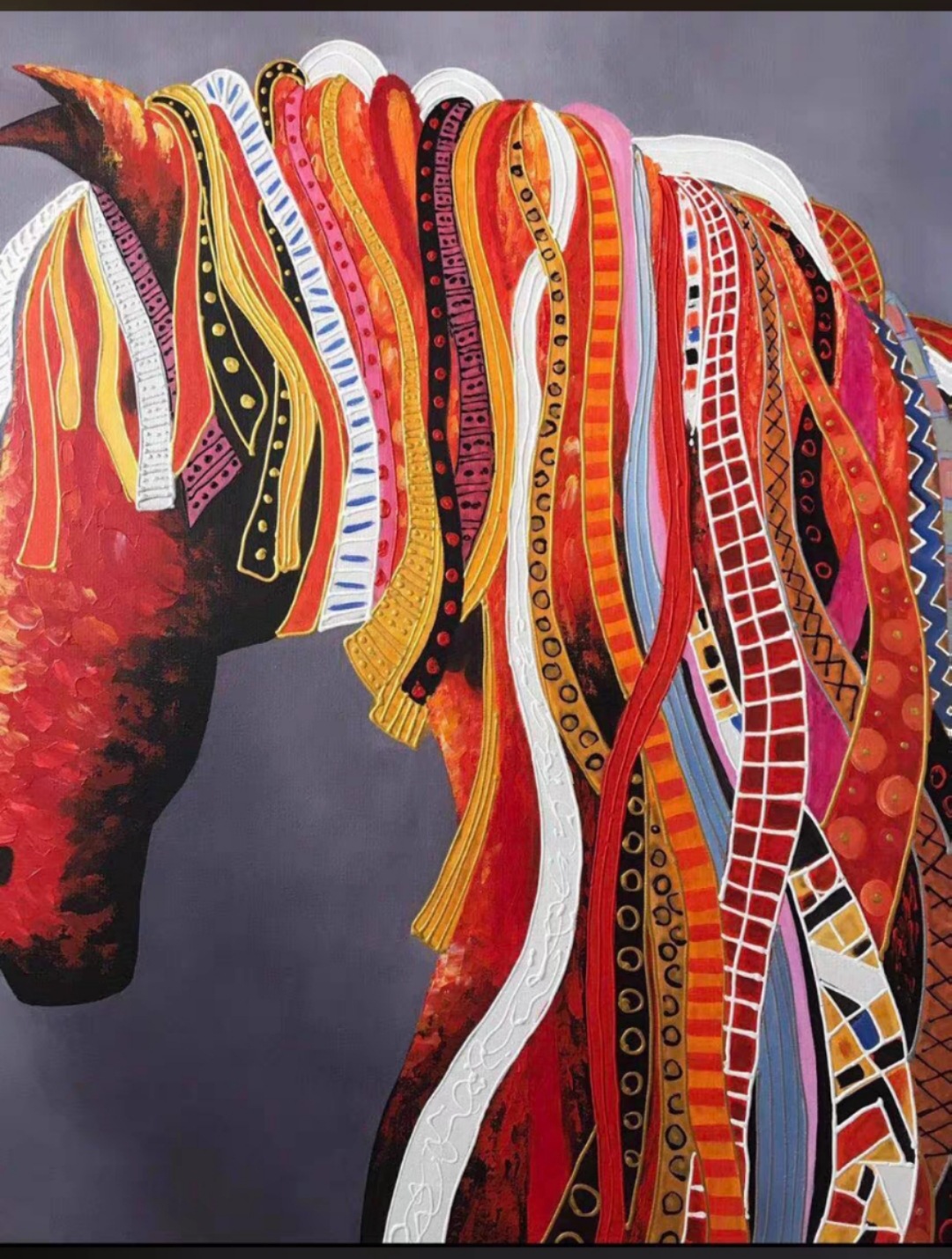 以梦为马油画挂画客厅玄关装饰沙发墙装背景过道抽象手绘动物轻奢