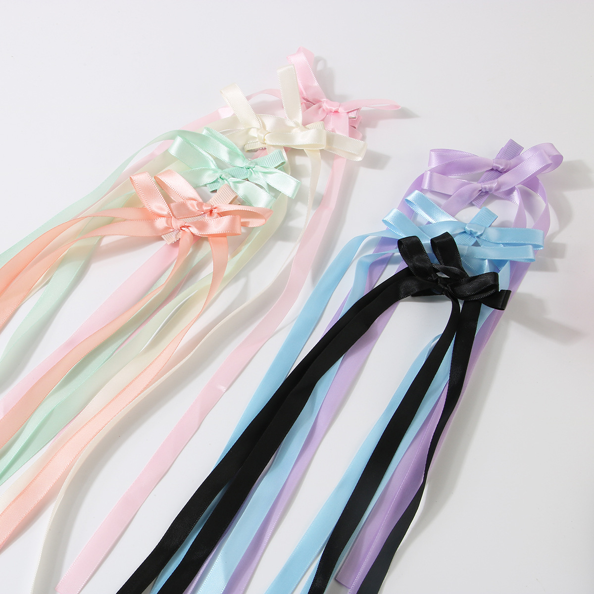 Guanyang Cross-Border Hot Selling Long Ribbon Bowknot Barrettes Duckbill Clip Sweet Braided Hair Ribbon Bar Shaped Hair Clip