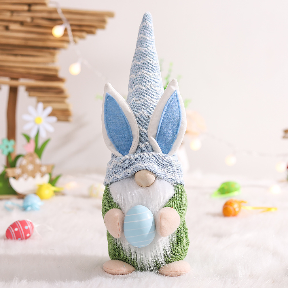 Easter Scene Setting Props Dwarf Doll Ornaments Knitted Fabric Egg Holding Forest Man Rabbit Doll Wholesale