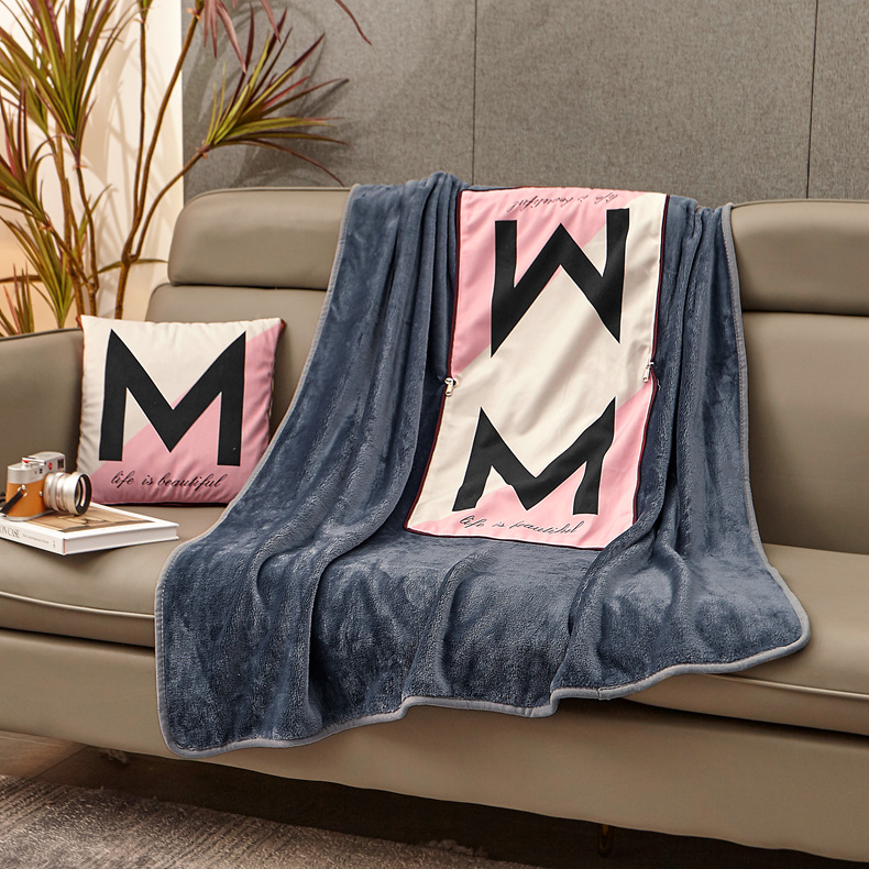 Flannel Pillow and Quilt Dual-Purpose Drawing and Sample Logo Car Thick Coral Fleece Car Nap Blanket Cushion