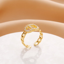 韩国高级感微镶钻珍珠CD字母戒指女ins潮轻奢个性网红食指戒指环