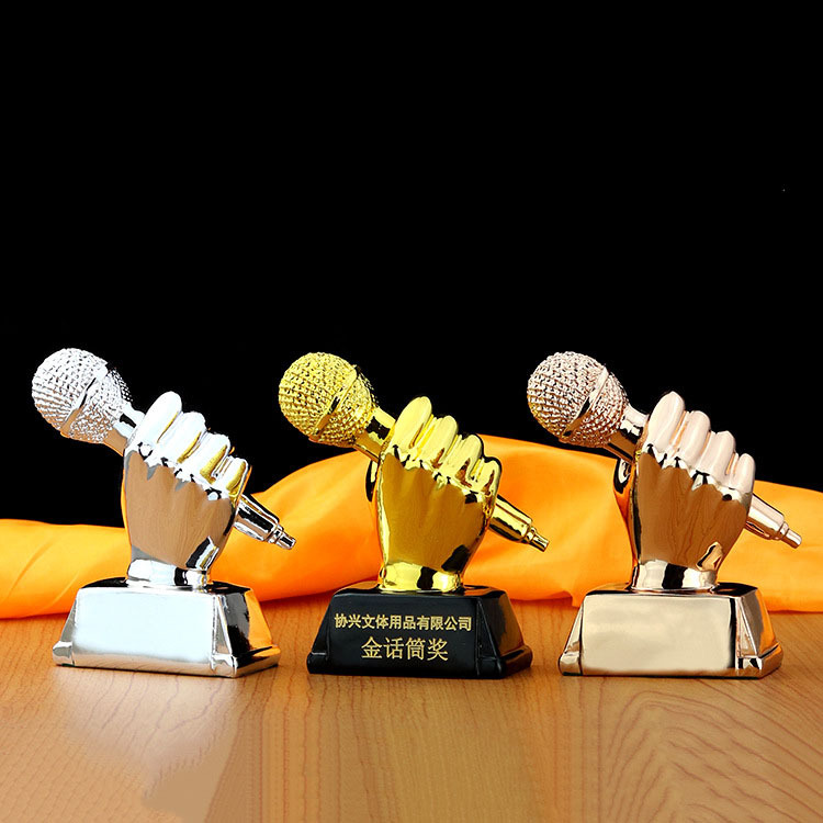 wanyuexin golden microphone trophy resin craft gift good sound music trophy ktv decoration 4266