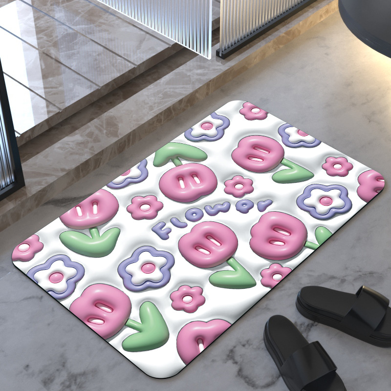 3d Three-Dimensional Floor Mat Bubble Expansion Effect Natural Rubber Soft Diatom Ooze Faux Leather Bathroom Mats Quick-Drying Non-Slip