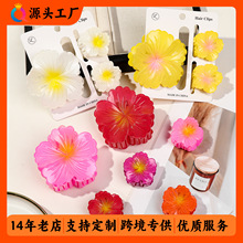 奇阅跨境甜美渐变扶桑花抓夹少女雏菊发夹简约花朵发卡鲨鱼夹发饰
