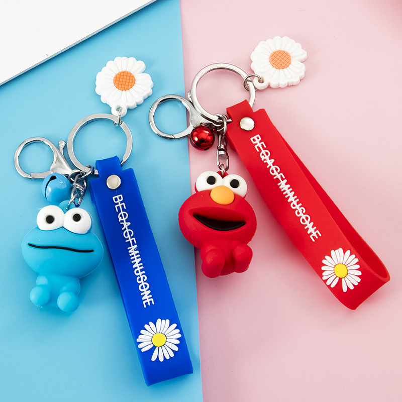 韩国芝麻街滴胶公仔钥匙扣卡通大眼仔钥匙圈情侣包包钥匙链圈挂件