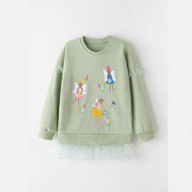 新款欧美风童装源头工厂女童长袖绣花网纱儿童卫衣批发春秋季上衣