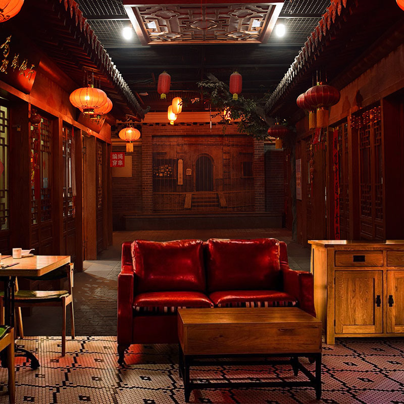 中式古风剧本杀背景墙壁纸3d立体老宅复古建筑影楼餐馆火锅店墙纸