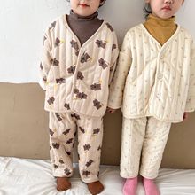 儿童套装深秋冬季加厚款小孩女童加绒三层夹棉男童家居服宝宝睡衣