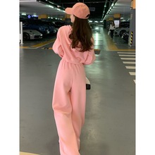休闲洋气套装女春秋新款韩版长袖粉色减龄时尚卫衣外套百搭两件套