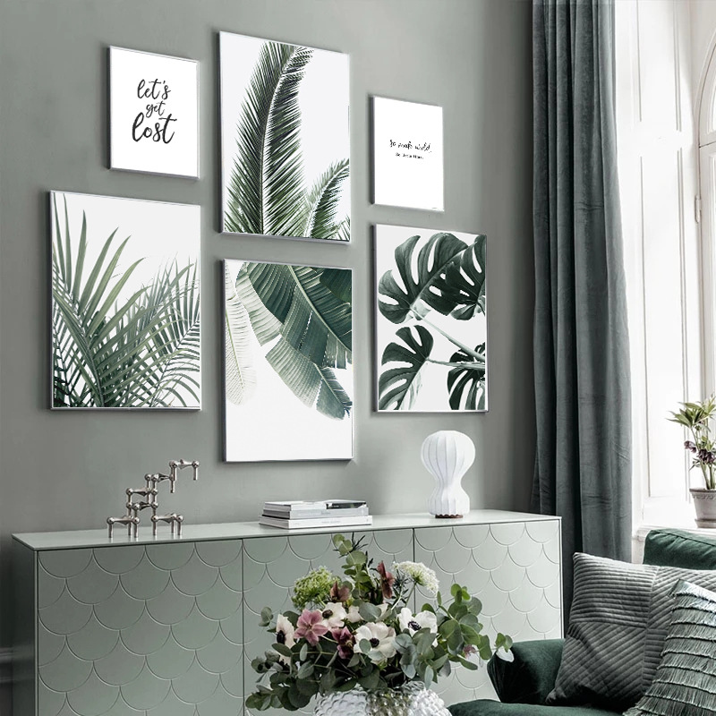 北欧简约植物绿叶装饰画客厅卧室龟背竹芭蕉叶绿植装饰挂画无框