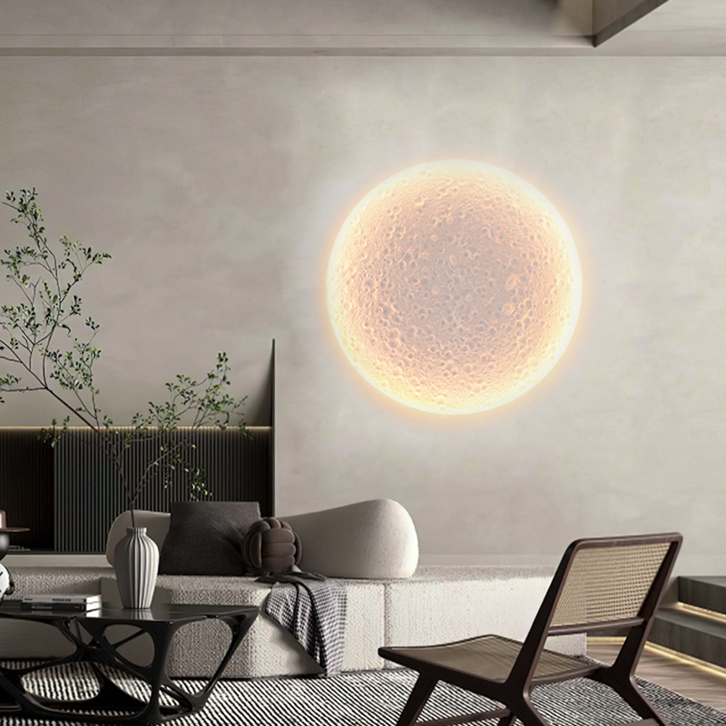 led石膏灯 家用客厅创意背景墙嵌入式月球灯 防眩光无边框石膏灯-阿里