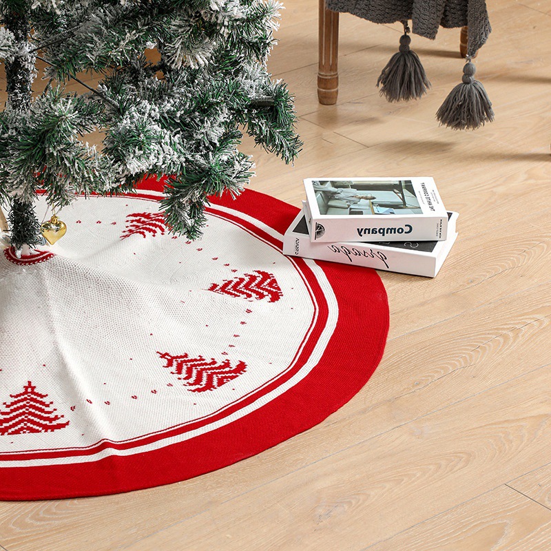 2022 Christmas Tree Skirt round Knitted Tree Base Apron Christmas-Tree Skirt Scene Decoration and Layout Supplies