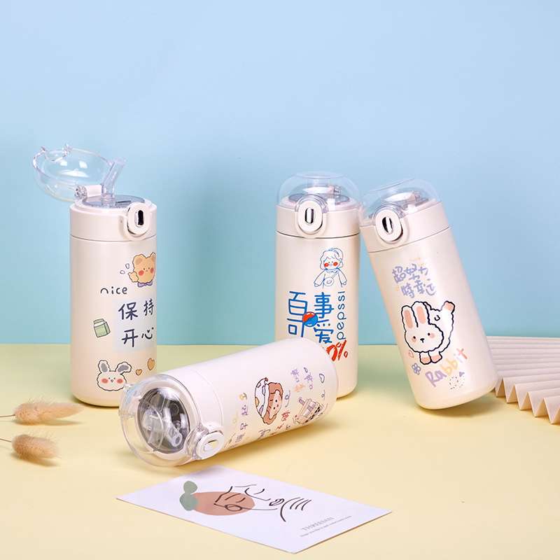 创意卡通图案弹跳保温杯透明盖吸管杯便携男女学生水杯礼品杯子