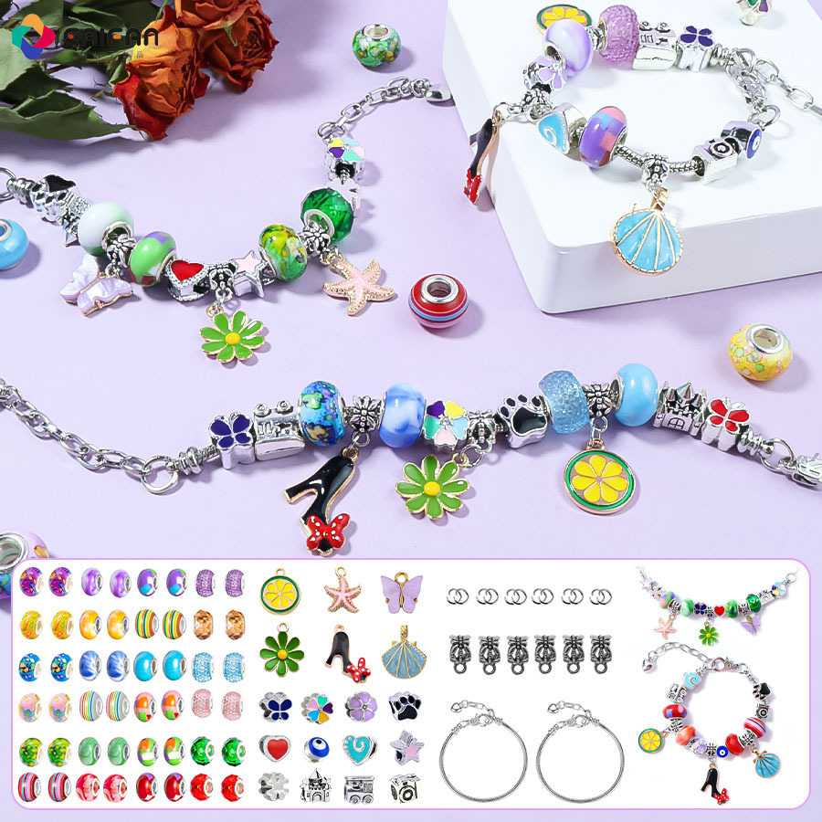 Amazon Cross-Border Colorful Beaded Children's Diy Jewelry Accessories Materials Diy Beaded Beads Loose Beads Bracelet Set